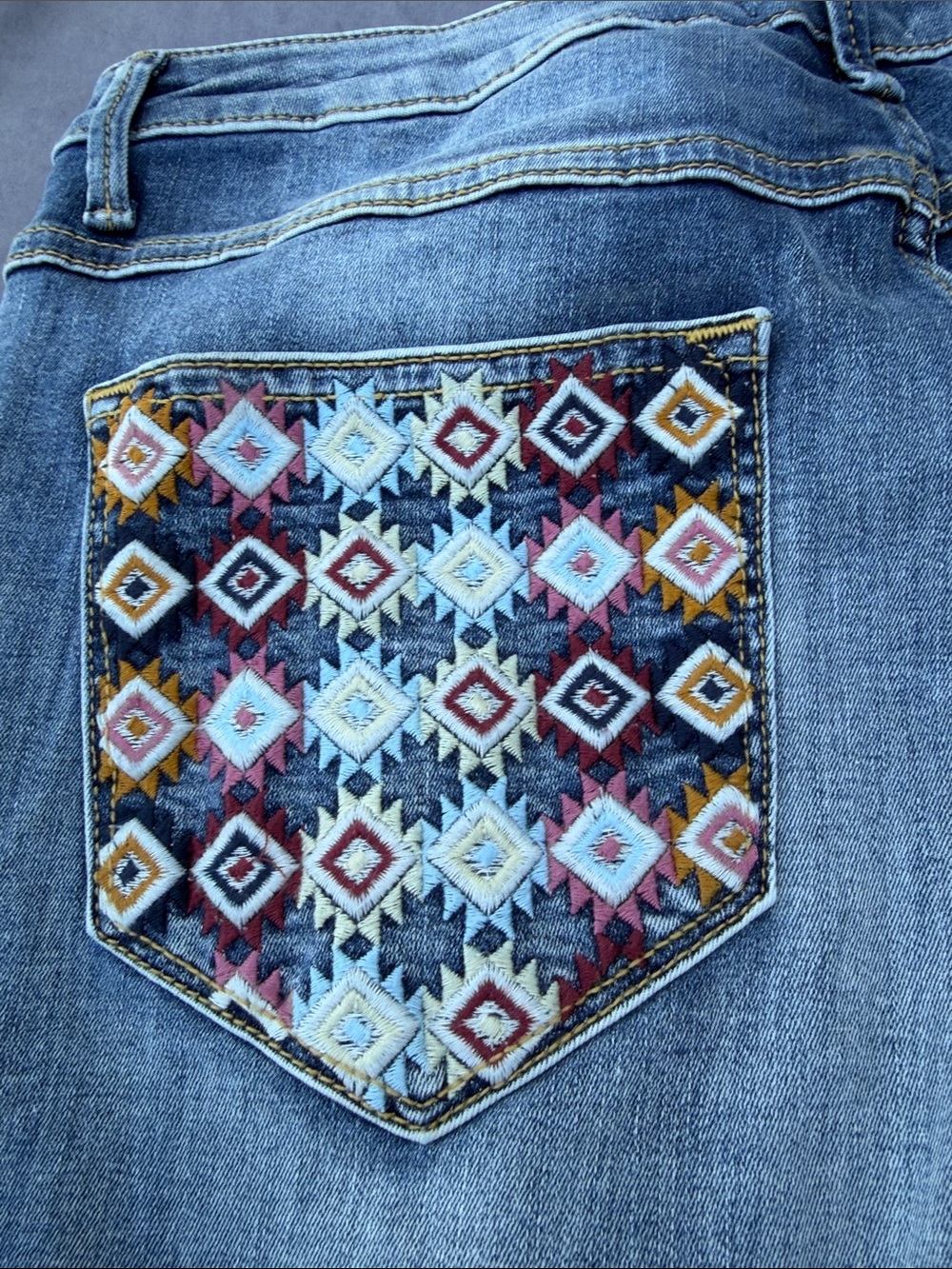DRIFTWOOD Blue Denim Ankle Jeans with Aztec Trim and Brown Fringe - Picture 4 of 5